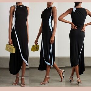 NEW $1490 Victoria Beckham [ 4 US] Twist Sleeveles Jersey Dress Black Blue J2228